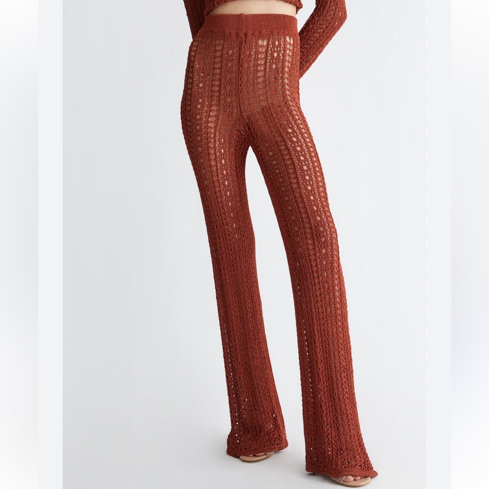 Topshop Burnt Orange Crotchet Knit Wide Leg Coverup Pants